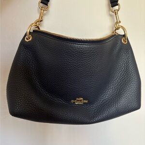 Coach Navy Pebbled Leather Shoulder Bag with Gold Accents